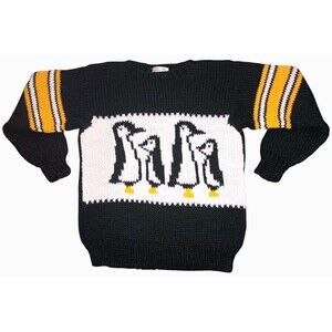 Vtg Stewarts Knoll Pittsburgh Penguins NHL Youth Sweater Black Gold Small/Medium